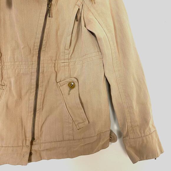 Zara Woman Tan 100% Cotton Asymmetric Zip Collared Jacket Size M - Picture 2 of 12
